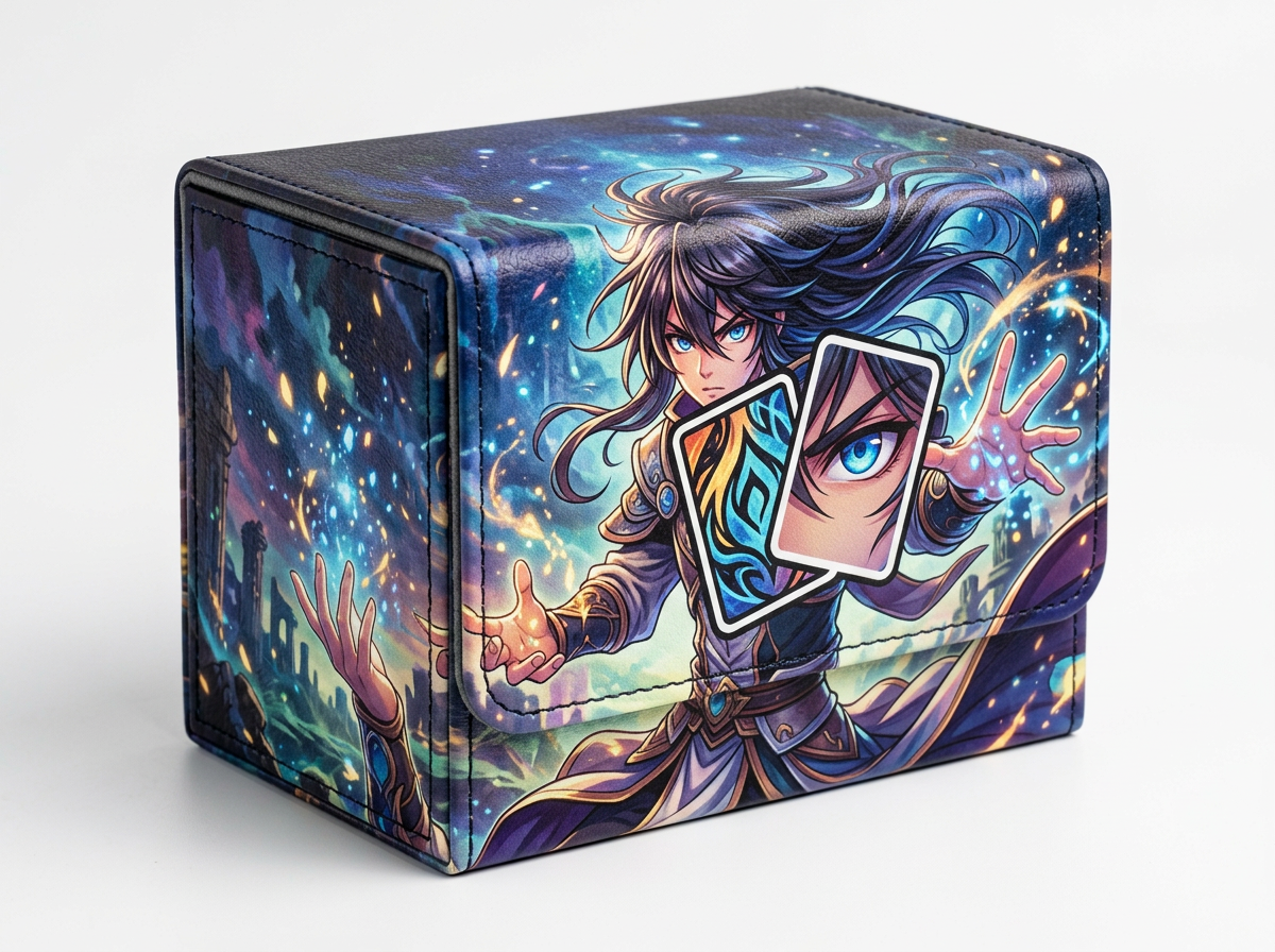 Custom fantasy art deck box, lid open